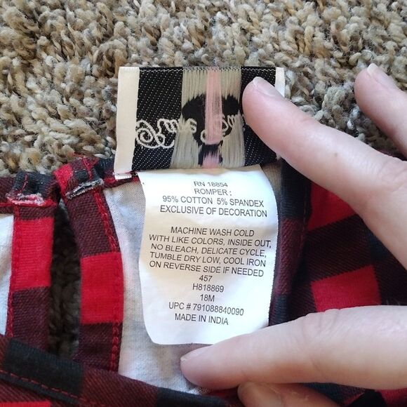 Rare Editions 18M Toddler's Snap Button Striped Plaid Red Christmas Romper - Picture 5 of 12